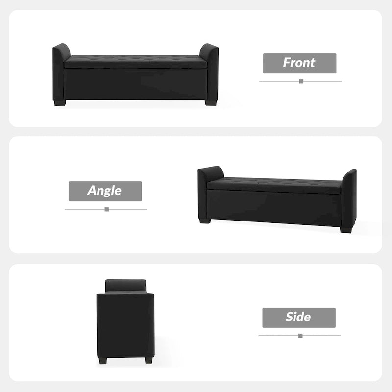 Banc de rangement capitonné ivoire avec accoudoirs évasés en PU, style de transition