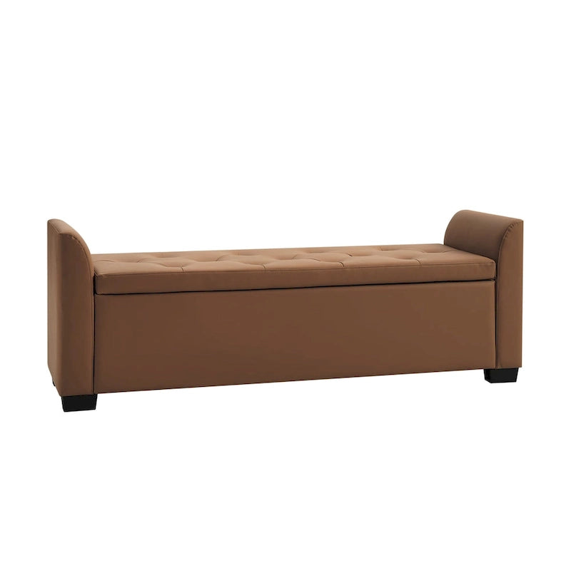 Banc de rangement capitonné ivoire avec accoudoirs évasés en PU, style de transition