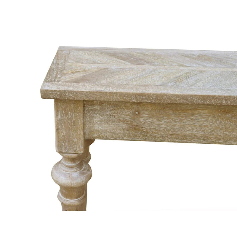 Console en bois de manguier massif avec étagère, finition blanchie, pieds tournés