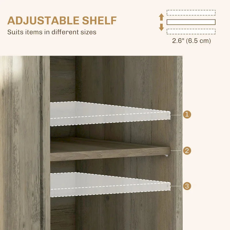 Buffet gris clair vieilli avec plateau en bois massif, 3 tiroirs, étagères réglables