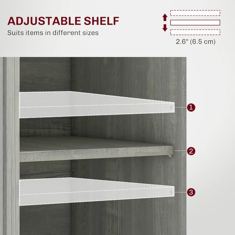 Buffet gris clair vieilli avec plateau en bois massif, 3 tiroirs, étagères réglables