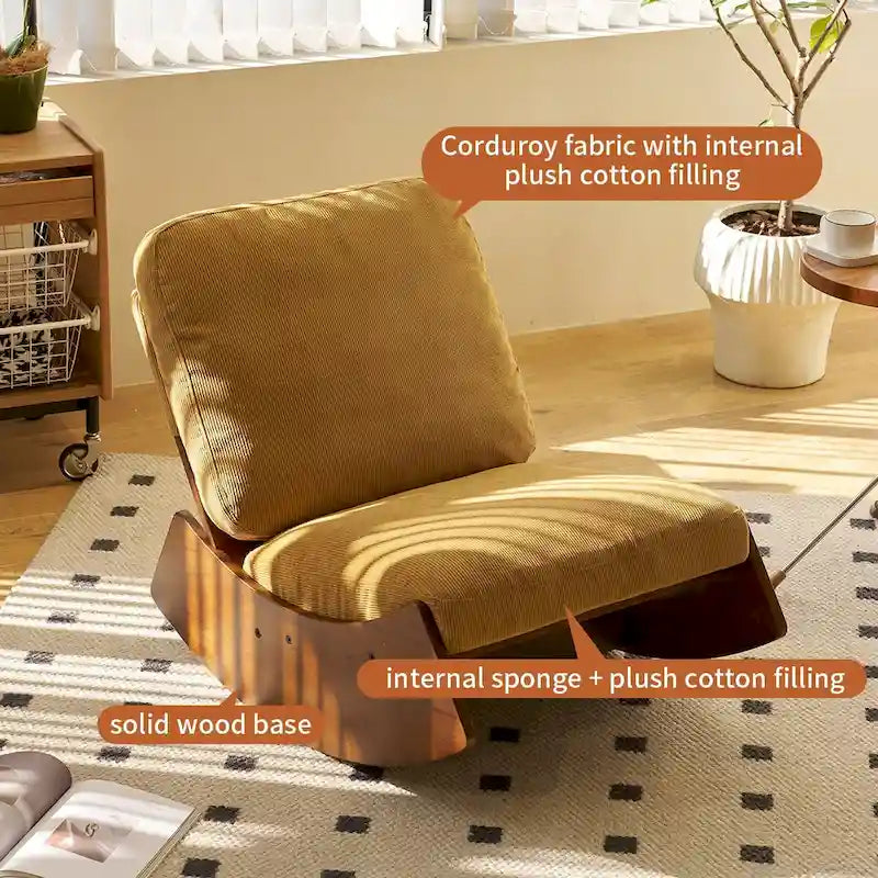 Fauteuil à bascule planeur en velours côtelé rayé rétro avec cadre en bois massif blanc