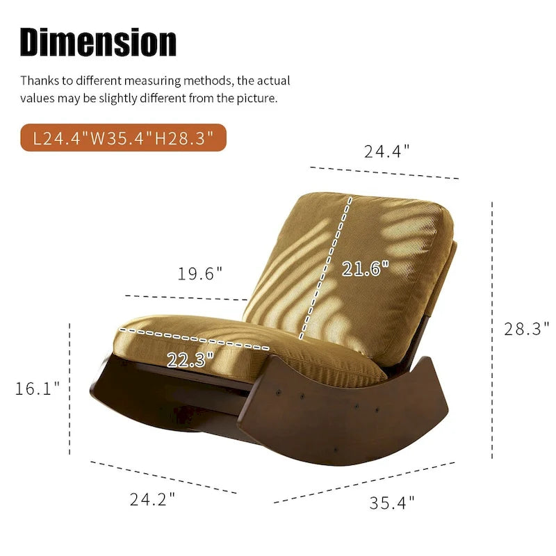 Fauteuil à bascule planeur en velours côtelé rayé rétro avec cadre en bois massif blanc