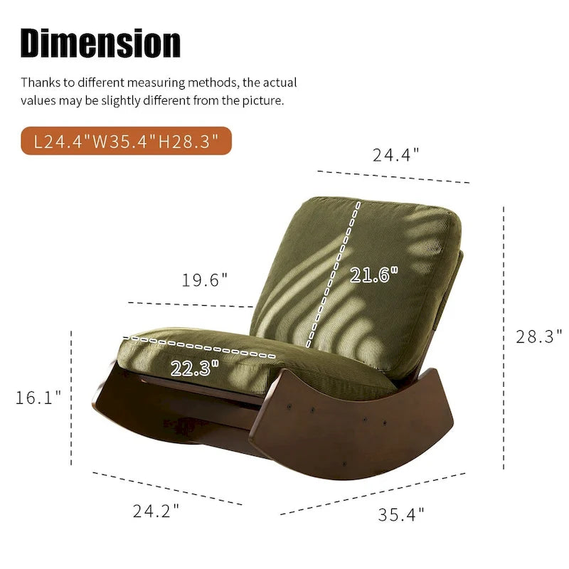 Fauteuil à bascule planeur en velours côtelé rayé rétro avec cadre en bois massif blanc