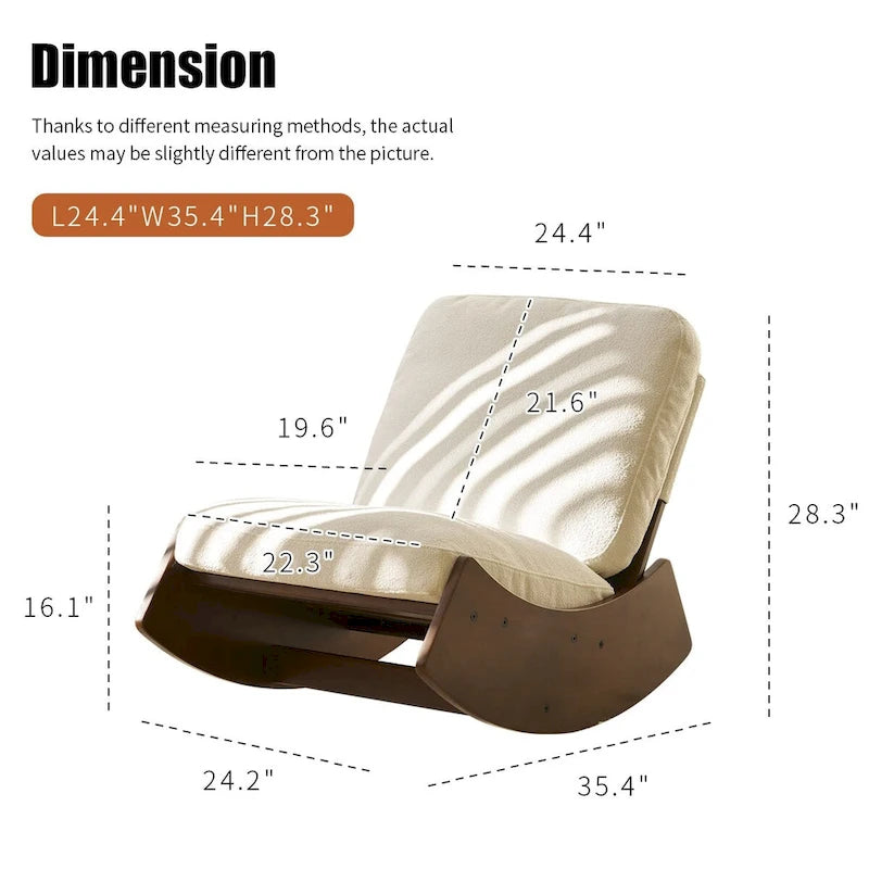 Fauteuil à bascule planeur en velours côtelé rayé rétro avec cadre en bois massif blanc