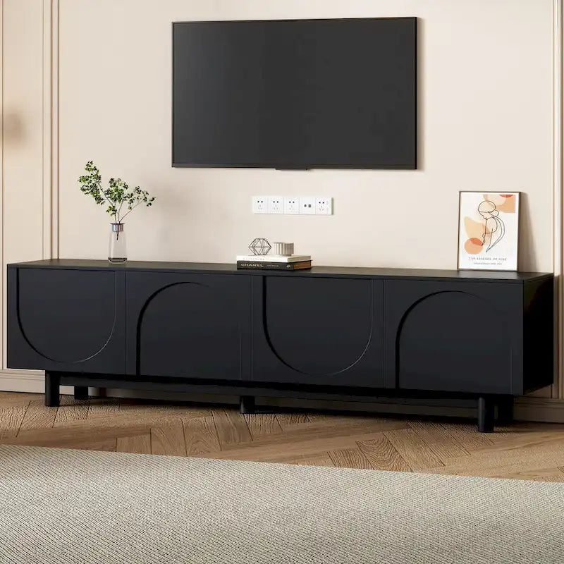 TV Stand,Arch Cabinets for TVs Up to 78,Entertainment Center with Solid Wood Legs with 2 Storage Cabinets,Media Console