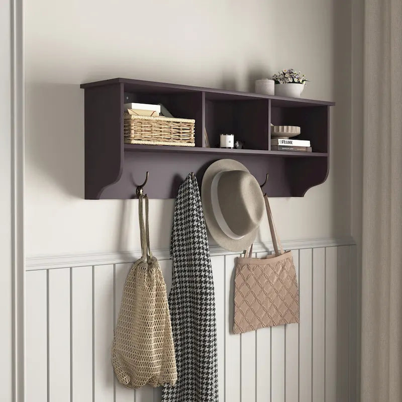 Porte-manteau mural avec étagère de rangement et 4 crochets doubles Espresso Brown