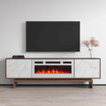 Meuble TV moderne avec foyer électrique, noyer, marbre blanc mat