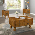 Table basse en pin massif marron antique avec tiroirs et pieds gourde