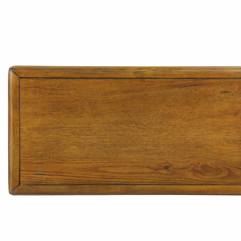 Table basse en pin massif marron antique avec tiroirs et pieds gourde