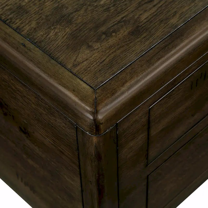 Table basse en pin massif marron antique avec tiroirs et pieds gourde