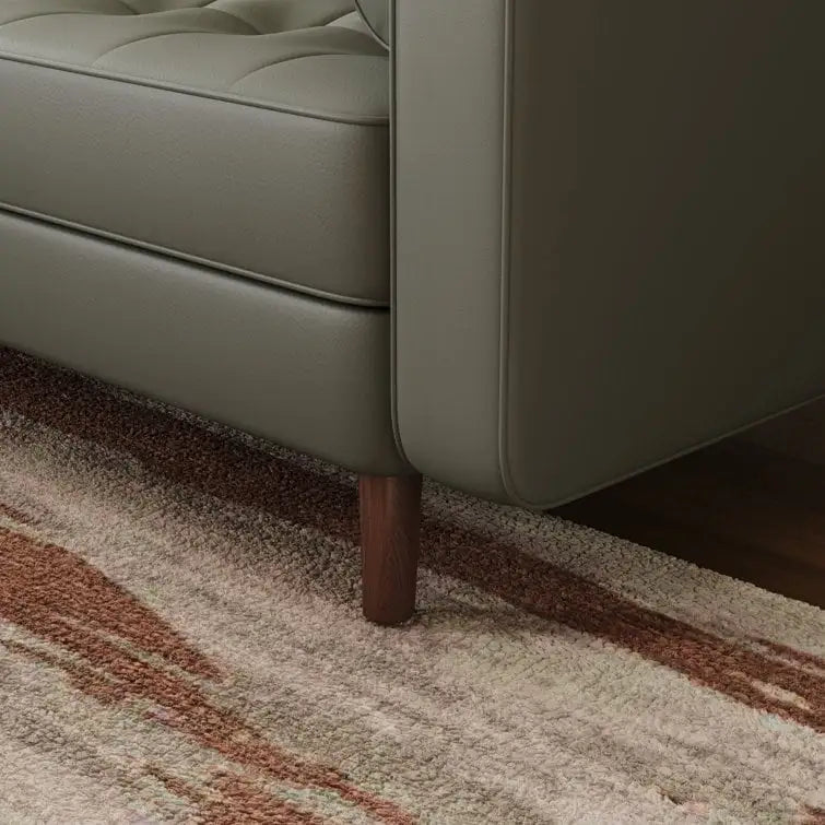Canapé accoudoir carré en similicuir capitonné avec pieds en bois massif beige