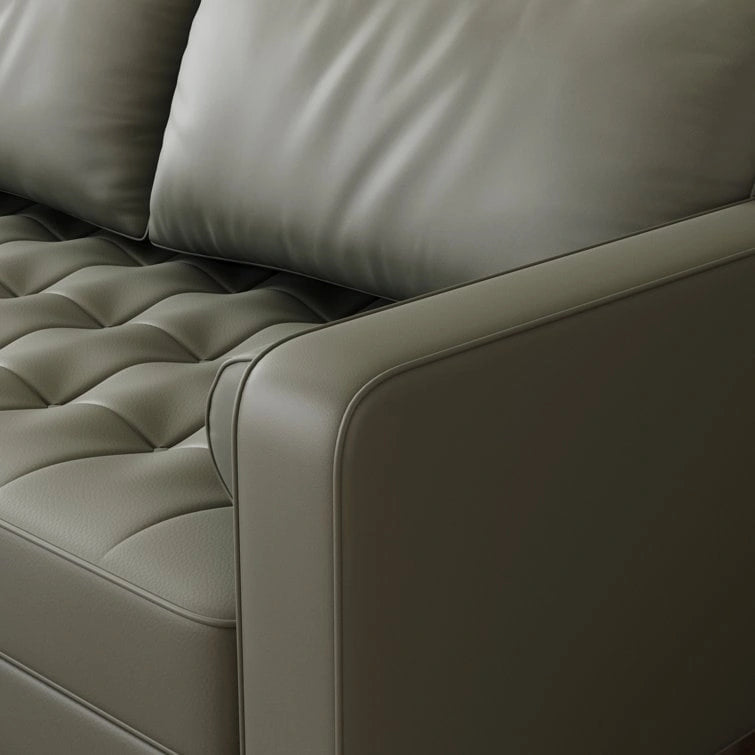 Canapé accoudoir carré en similicuir capitonné avec pieds en bois massif beige