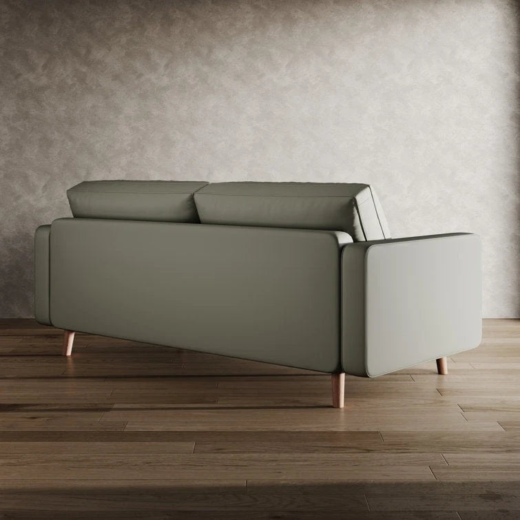 Canapé accoudoir carré en similicuir capitonné avec pieds en bois massif beige
