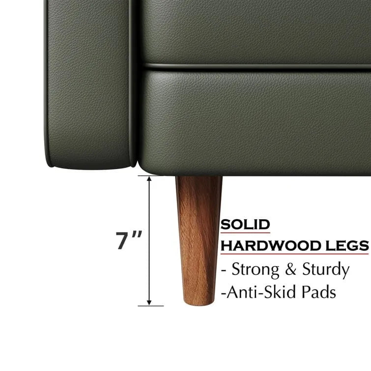 Canapé accoudoir carré en similicuir capitonné avec pieds en bois massif beige