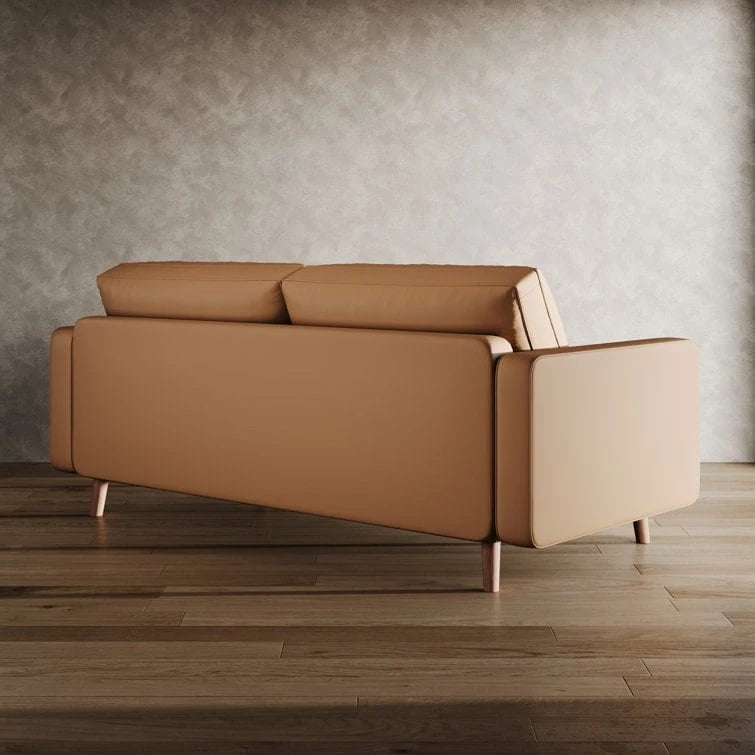 Canapé accoudoir carré en similicuir capitonné avec pieds en bois massif beige