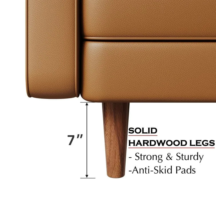 Canapé accoudoir carré en similicuir capitonné avec pieds en bois massif beige