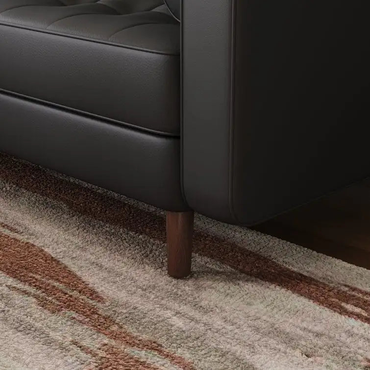 Canapé accoudoir carré en similicuir capitonné avec pieds en bois massif beige