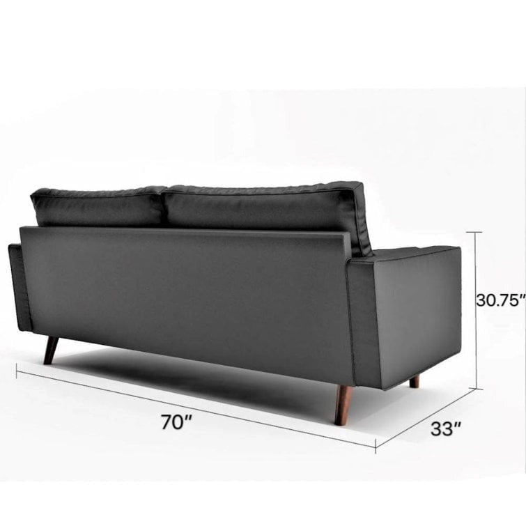Canapé accoudoir carré en similicuir capitonné avec pieds en bois massif beige