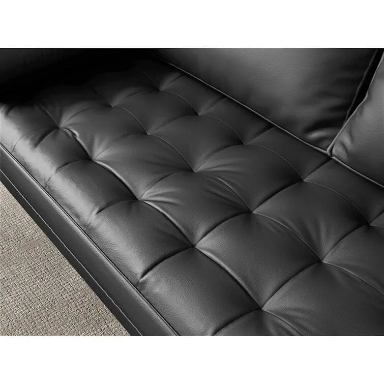 Canapé accoudoir carré en similicuir capitonné avec pieds en bois massif beige