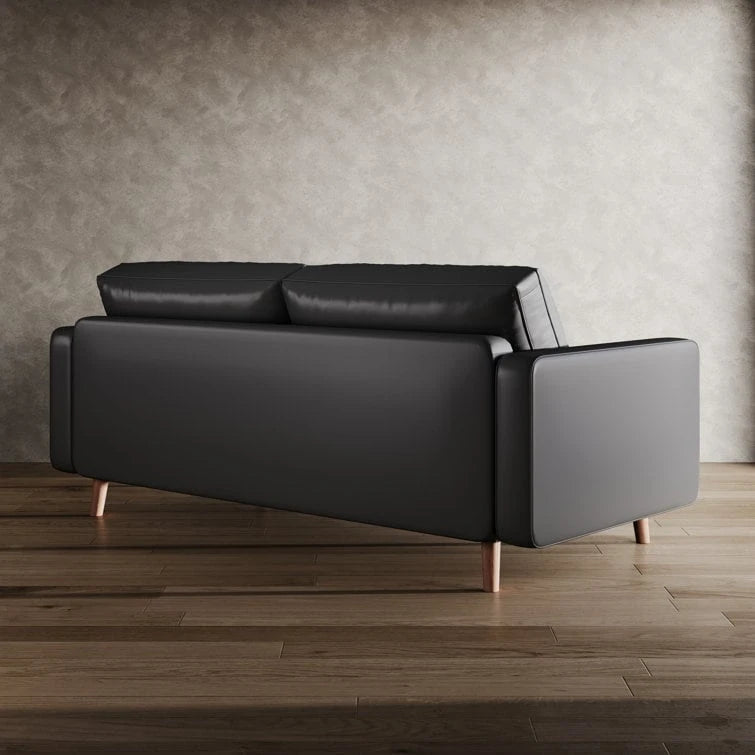Canapé accoudoir carré en similicuir capitonné avec pieds en bois massif beige