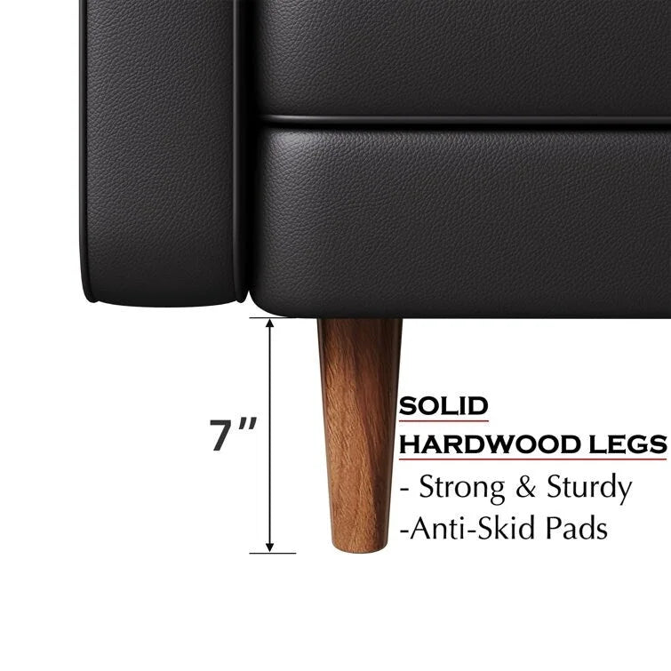 Canapé accoudoir carré en similicuir capitonné avec pieds en bois massif beige