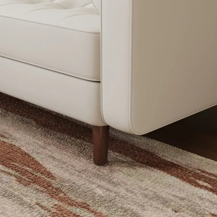Canapé accoudoir carré en similicuir capitonné avec pieds en bois massif beige