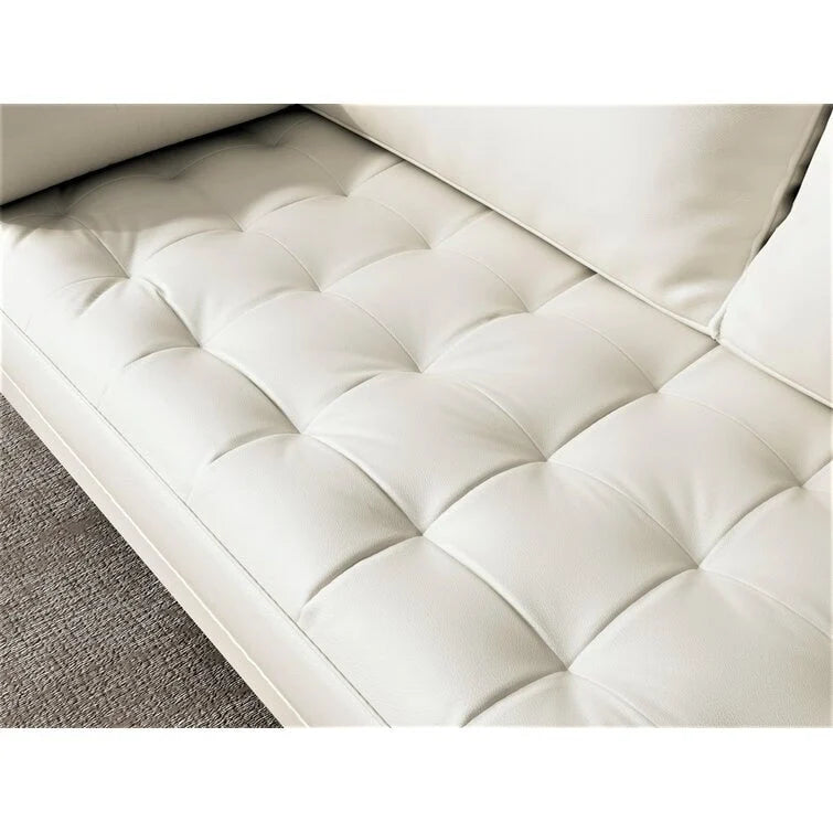 Canapé accoudoir carré en similicuir capitonné avec pieds en bois massif beige
