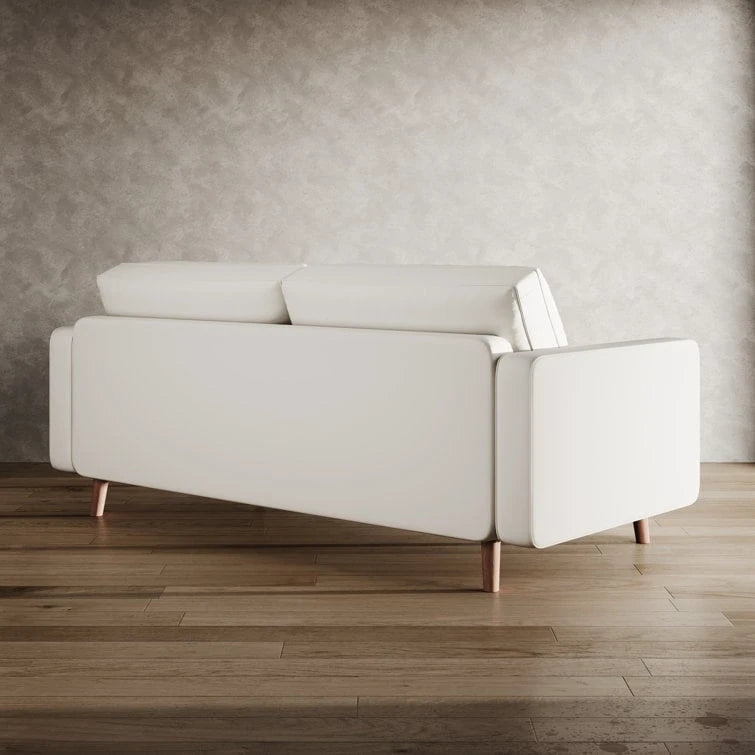 Canapé accoudoir carré en similicuir capitonné avec pieds en bois massif beige