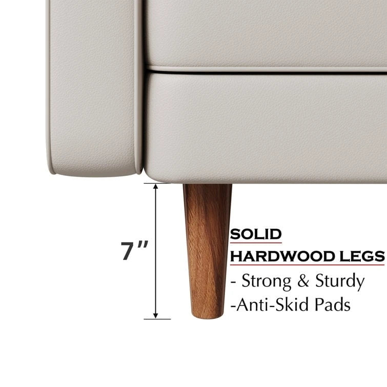 Canapé accoudoir carré en similicuir capitonné avec pieds en bois massif beige