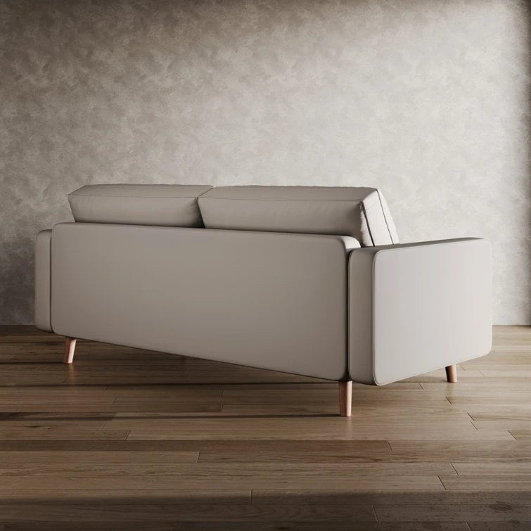Canapé accoudoir carré en similicuir capitonné avec pieds en bois massif beige