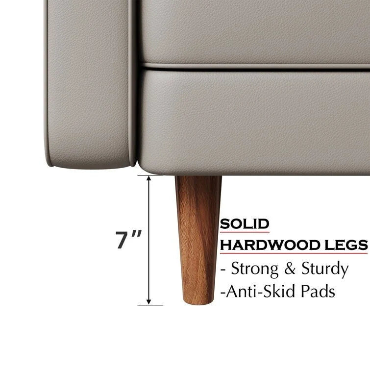 Canapé accoudoir carré en similicuir capitonné avec pieds en bois massif beige